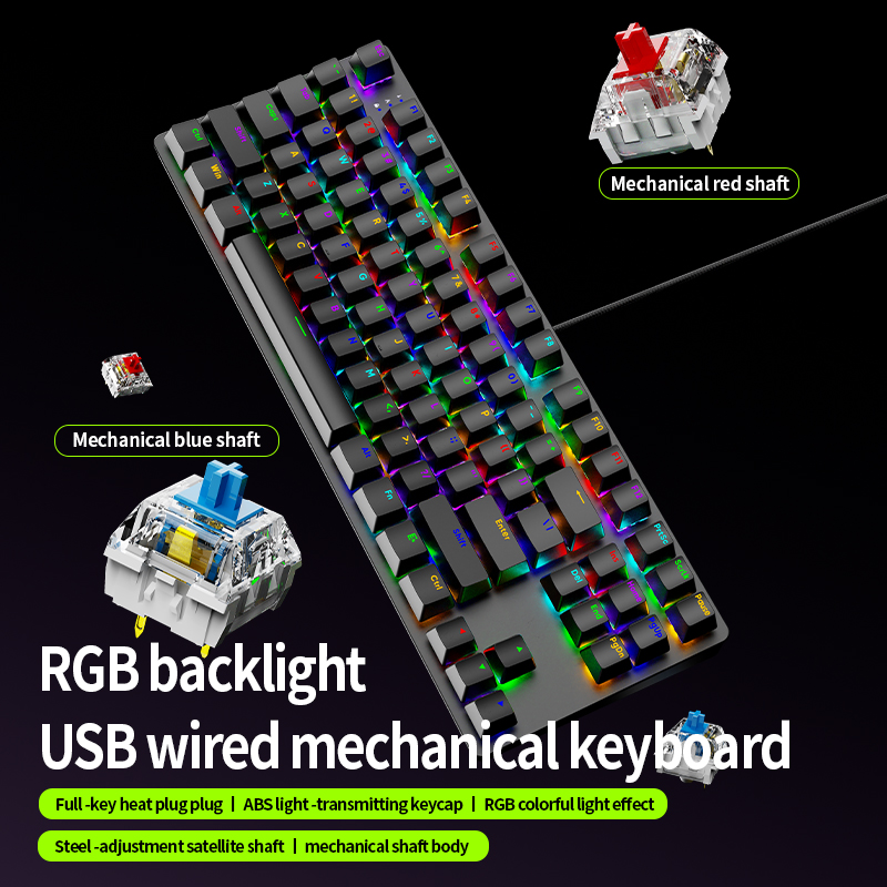 Keyboard Gaming Blue Switch - AK87 Hot Swappable Mechanical Gaming Keyboard,