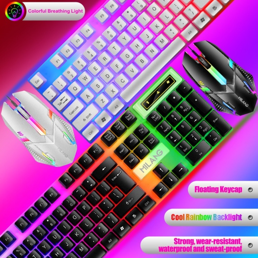 USB wired rainbow backlit keyb - đánh giá và giá Gaming Keyboard And Mouse Set