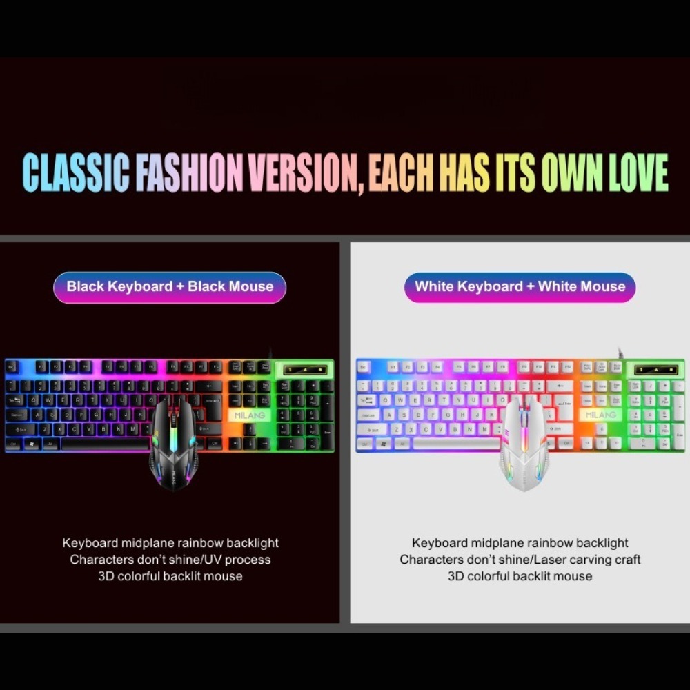 USB wired rainbow backlit keyb - đánh giá và giá Gaming Keyboard And Mouse Set
